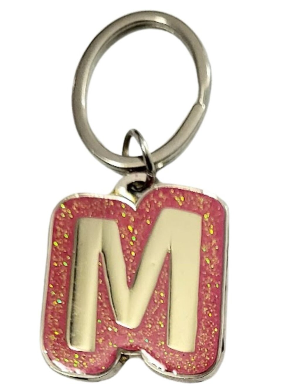SWIBCO NW0T Gold & Pink Galaxy Keychain Silver Metal Personalized Initial M